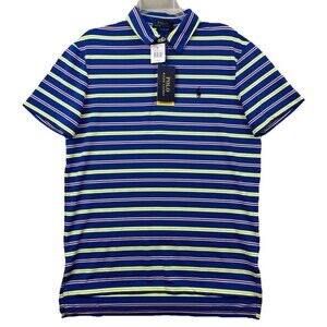 Polo Ralph Lauren Mens Medium Performance Shirt Cruise Royal Stripe Blue NEW